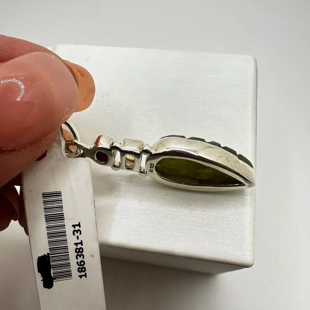 NWT Carved Vesuvianite leaf, faceted garnet/ citrine pendant in sterling silver!
